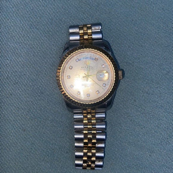 Designer inspired gold and silver, 2-toned watch w/ gold face - Picture 1 of 6